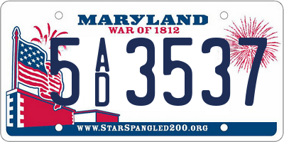 MD license plate 5AD3537