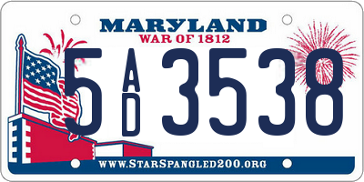 MD license plate 5AD3538