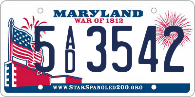 MD license plate 5AD3542