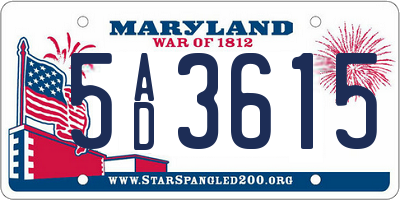 MD license plate 5AD3615