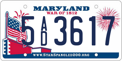 MD license plate 5AD3617