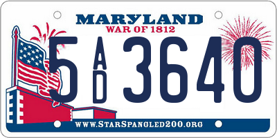 MD license plate 5AD3640