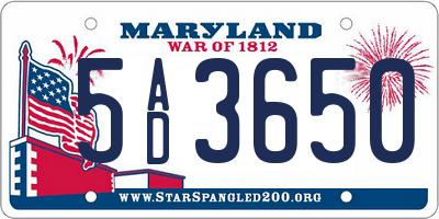 MD license plate 5AD3650