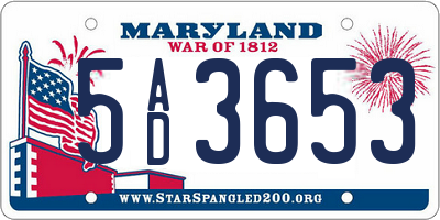 MD license plate 5AD3653