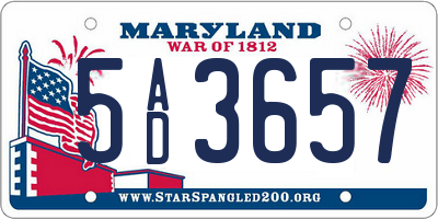 MD license plate 5AD3657