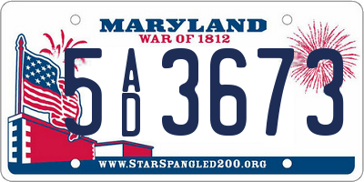 MD license plate 5AD3673