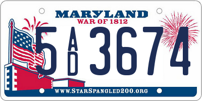 MD license plate 5AD3674