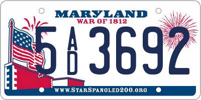MD license plate 5AD3692
