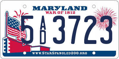 MD license plate 5AD3723