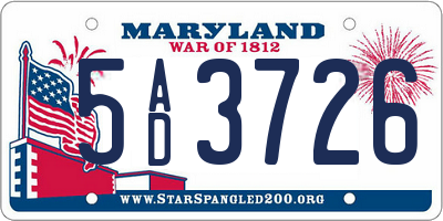 MD license plate 5AD3726