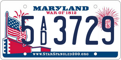 MD license plate 5AD3729