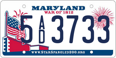 MD license plate 5AD3733