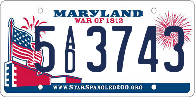 MD license plate 5AD3743