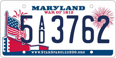 MD license plate 5AD3762