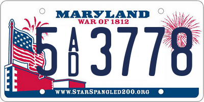 MD license plate 5AD3778