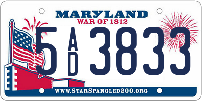MD license plate 5AD3833