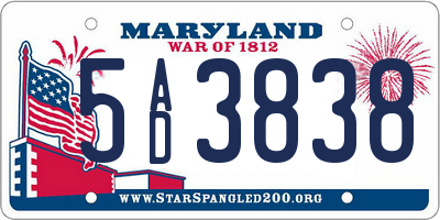 MD license plate 5AD3838