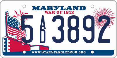 MD license plate 5AD3892