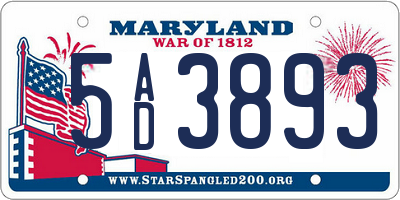 MD license plate 5AD3893