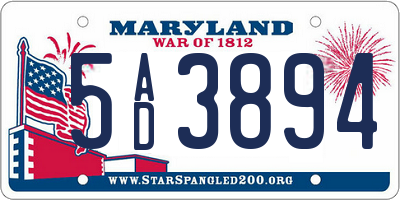 MD license plate 5AD3894