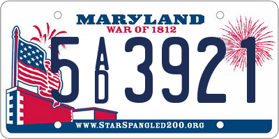 MD license plate 5AD3921