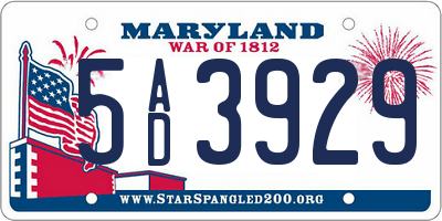 MD license plate 5AD3929