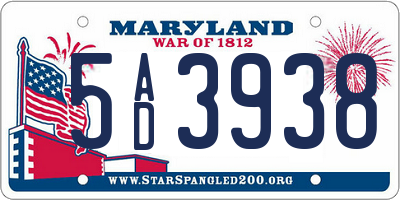 MD license plate 5AD3938