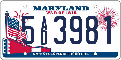 MD license plate 5AD3981