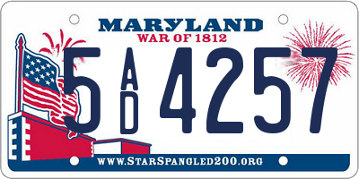 MD license plate 5AD4257