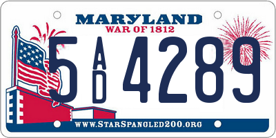 MD license plate 5AD4289