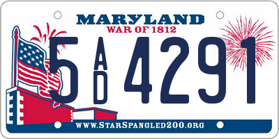 MD license plate 5AD4291