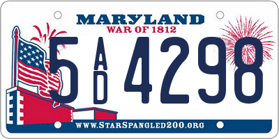 MD license plate 5AD4298