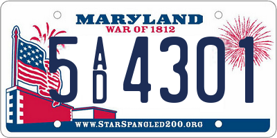 MD license plate 5AD4301