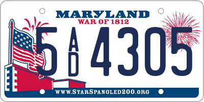 MD license plate 5AD4305