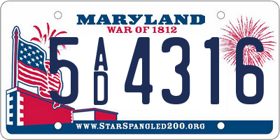 MD license plate 5AD4316