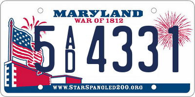 MD license plate 5AD4331