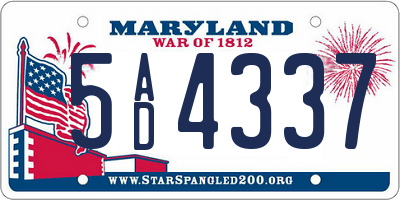 MD license plate 5AD4337