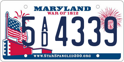 MD license plate 5AD4339