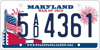 MD license plate 5AD4361