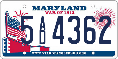MD license plate 5AD4362