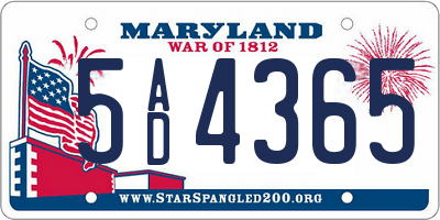 MD license plate 5AD4365