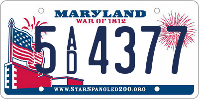 MD license plate 5AD4377