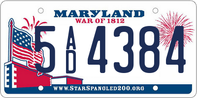 MD license plate 5AD4384
