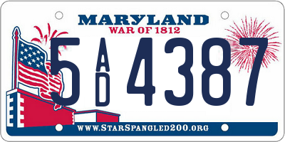 MD license plate 5AD4387