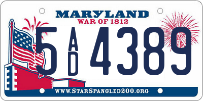 MD license plate 5AD4389