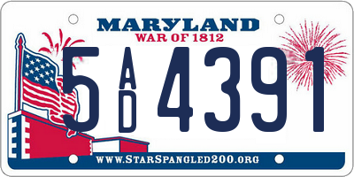 MD license plate 5AD4391