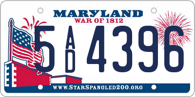 MD license plate 5AD4396