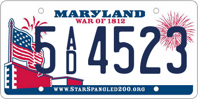 MD license plate 5AD4523