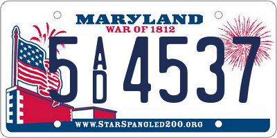 MD license plate 5AD4537