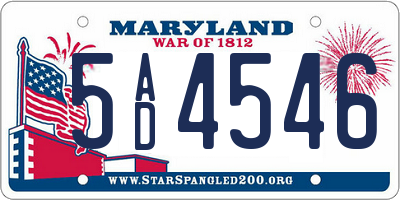 MD license plate 5AD4546